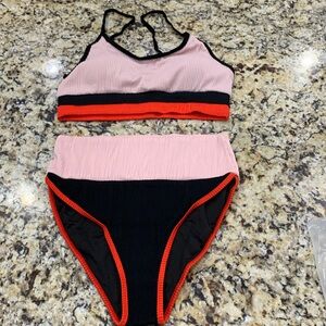 New womens high waisted bikini medium black red pink stretch full bottom